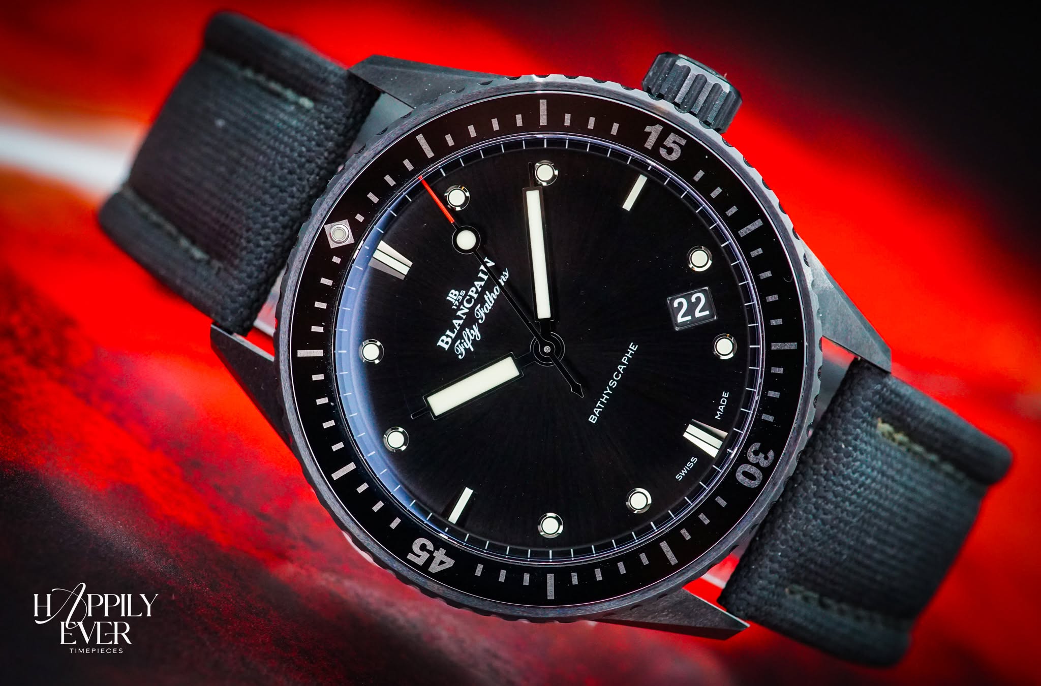 May be an image of wrist watch and text that says 'B 產 重 重 1 精 I 2定売02 BLANCPAIN CPAI mY ot Falho Fifly 22 - 取 PHE BATHYSCA MADE SWISS H HAPPILY EVER TIMEPIECES ና'