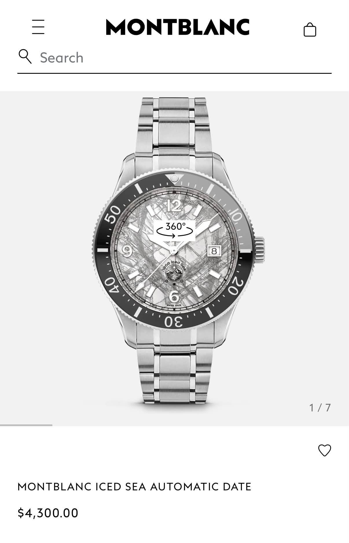 May be an image of wrist watch and text that says 'Q Search MONTBLANC ° 10 နာ 8 ර්කිප /7 MONTBLANC ICED SEA AUTOMATIC DATE $4,300.00'