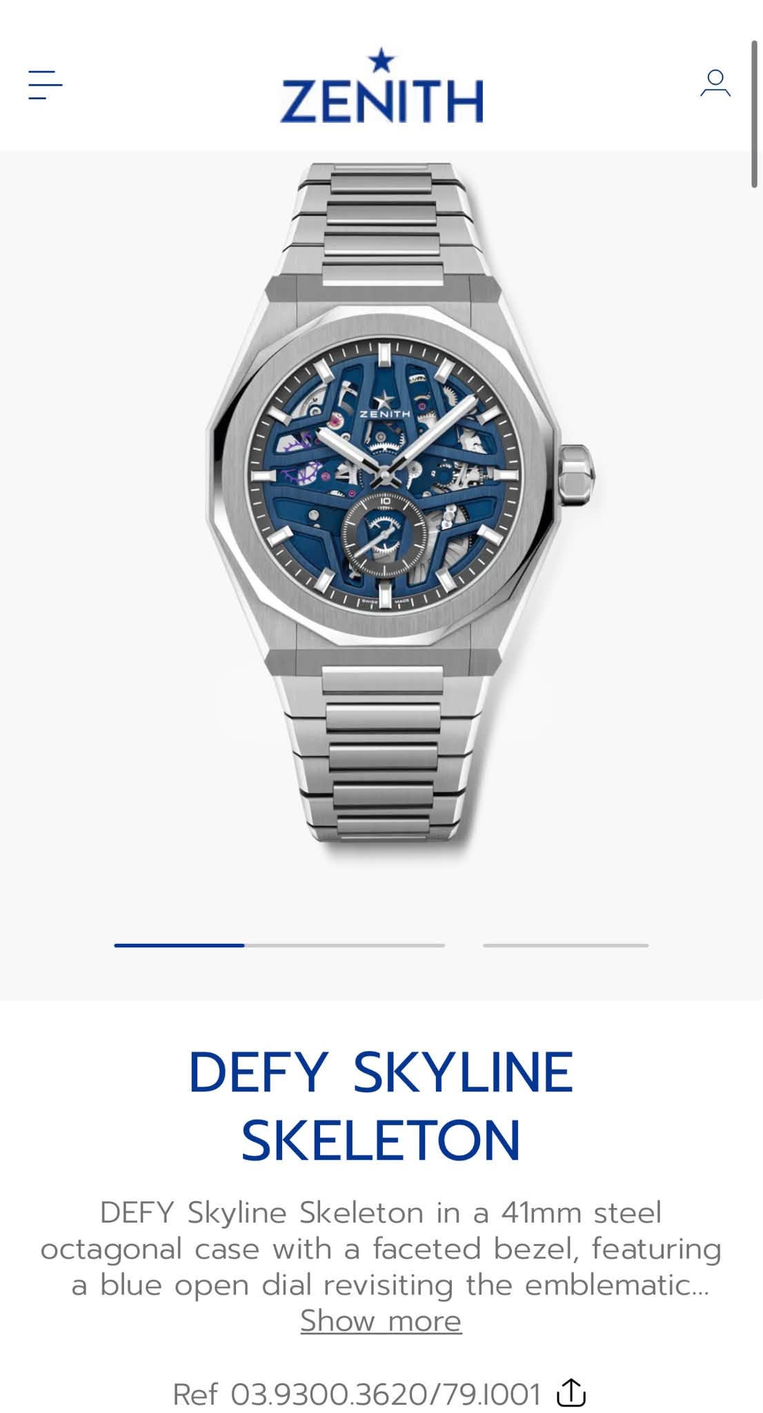 May be an image of wrist watch and text that says 'ZENITH ® S ENITH NT 2 法 ٥ 2 T -L DEFY SKYLINE SKELETON DEFY Skyline Skeleton in a 41mm steel octagonal case with a faceted bezel,…