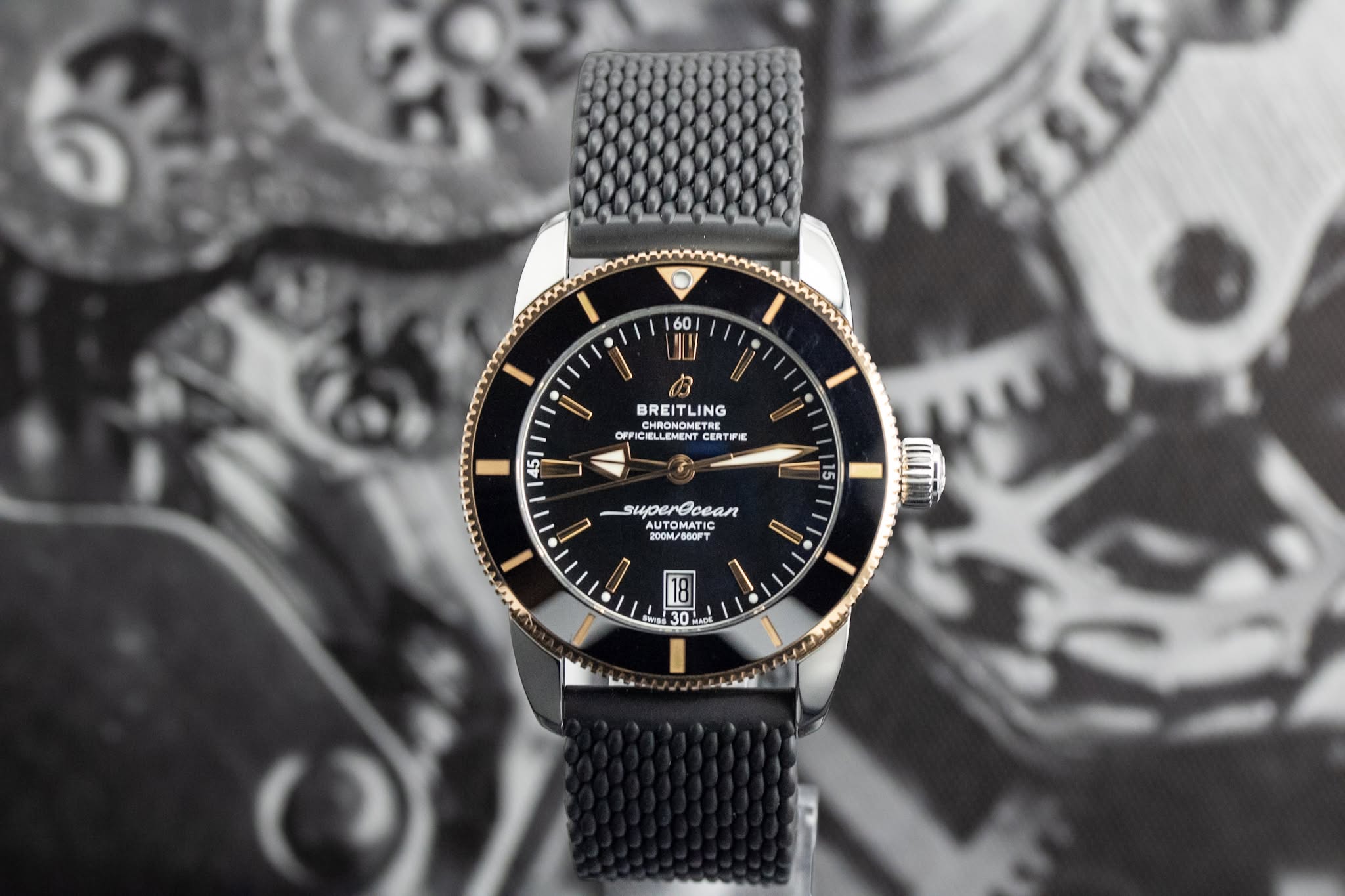 May be an image of wrist watch and text that says '60 I B BREITLING CHRONOMETR METRE.. CERT CERTIFE OFFICIELLEMENT OFFI 45 15 3pOcKa Ocean supoene AUTOMATIC ΑΗΤΜΤΙC 200M/ 200M/660…