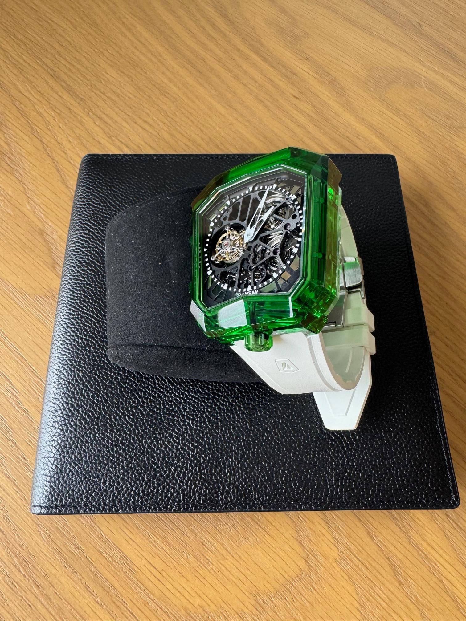[WTS] Aventi Tourbillon – Green Crystal Case / Skeleton Dial / White Rubber Strap – Full Box & Papers image