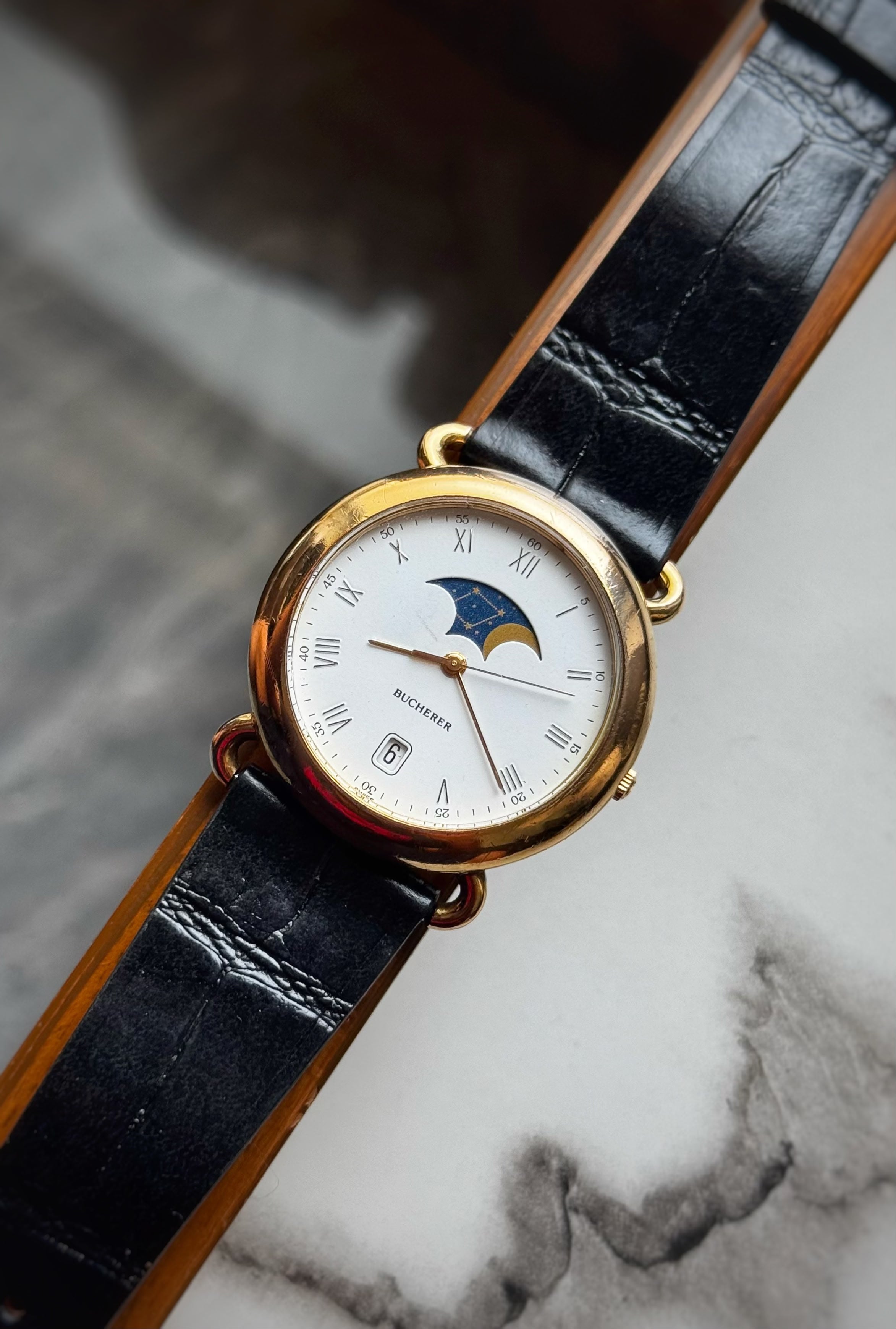 [WTS] Bucherer Moonphase 🌙 955.707, Fancy Lugs, Handmade Leather Strap only for 199$ Shipped🚢 image