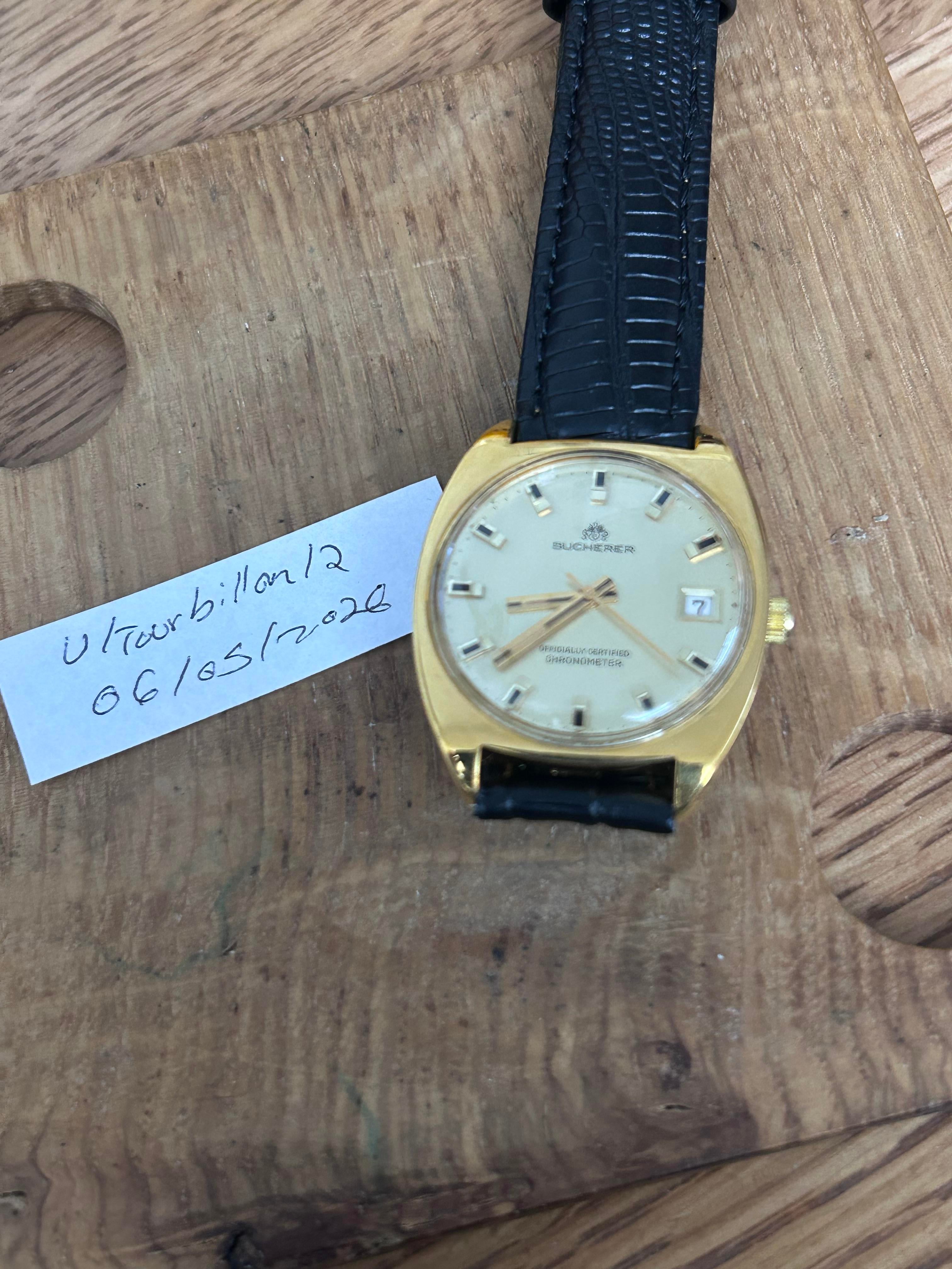 [WTS] Serviced 1970s Bucherer Chronometer Straight Grain Golden Dial Men's Wrist-Watch $379 image