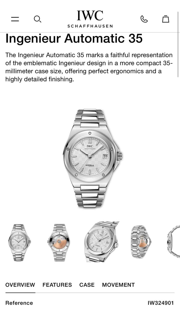 May be an image of digital watch and text that says 'IWC SCHAFFHAUSEN Ingenieur Automatic 35 The Ingenieur Automatic 35 marks a faithful representation of the emblematic Ingenieur…