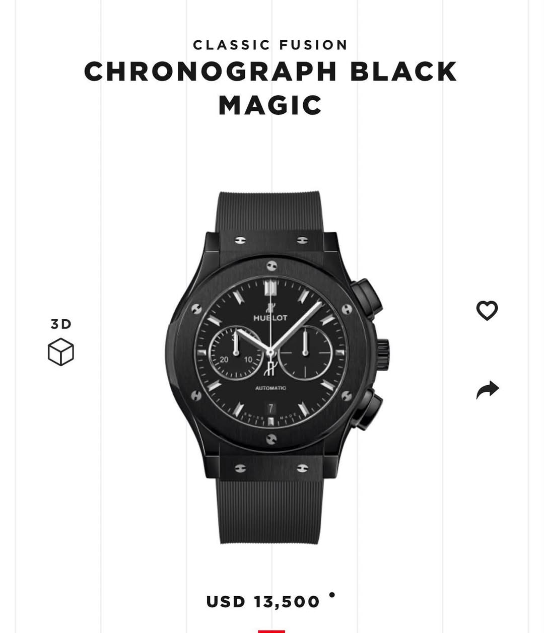 May be an image of digital watch and text that says 'CLASSIC FUSION CHRONOGRAPH BLACK MAGIC 3D HUE HUELOT OT MATH - 2 USD 13,500'