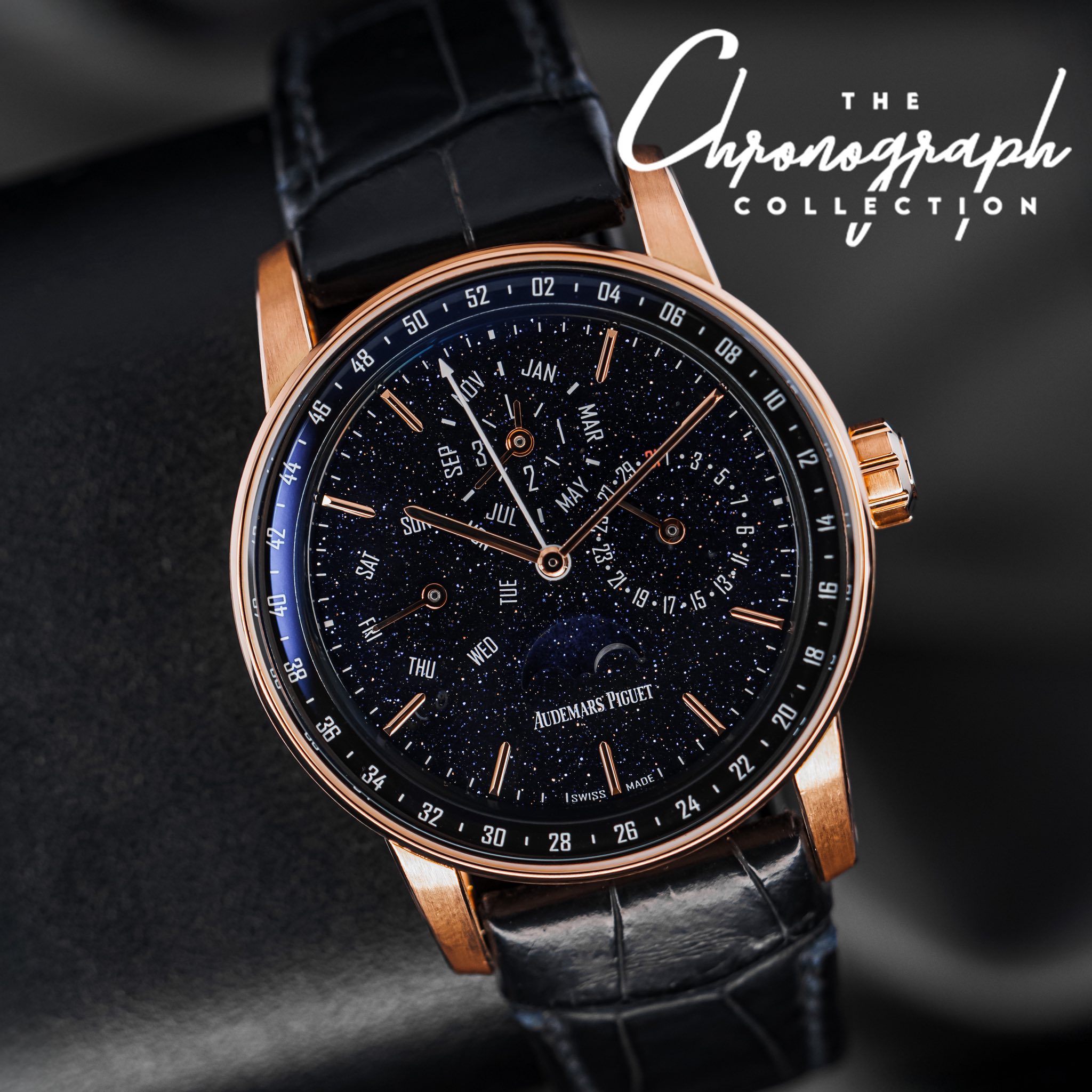 May be an image of wrist watch and text that says 'Chyanszjaph THE COLLECTION αν ٣ JAN MAR. 06 08 10 は山の 3 5 JUL 12 SAT กู+ B tị THU 91 WED IUDEMARS PIGUET 20 SW W茶T MADE '