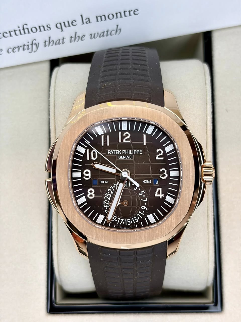 May be an image of wrist watch and text that says 'ertifions que la montre certify that the watch 1 12 10 PATEK PHILIPPE PATEKPHILIPPE PHIL IPPE GENEVE 2 HOME 3 9 LOCAL 8…