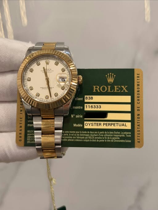May be an image of wrist watch and text that says '까 원연의회 H Mbl 1量 TII វែន a . JI tup 砂 B 合 H ent 838 ontre 116333 ROLEX AN DE WE série Modèle OYSTER PERPETUAL'