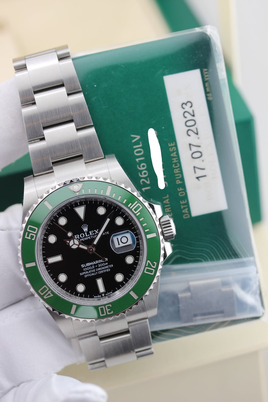May be an image of wrist watch and text that says 'dd.mm.mu 2023 126610LV PURCHASE OF יוסי DATE 50 ROLEX RPETUF ROLE EX 구도 LBERPETUF 10 SUBMARIN_ .300m HROWONETER WETE 1000/…